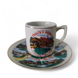 Dutch Country Covered Bridges Souvenir Cup and Saucer Set Collectible Decor